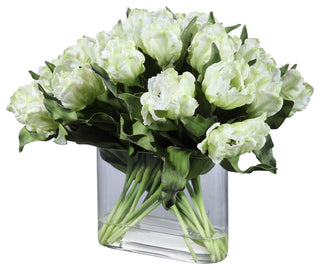 Oval White Double Tulip Bouquet Centerpiece Vase Spring Blossom