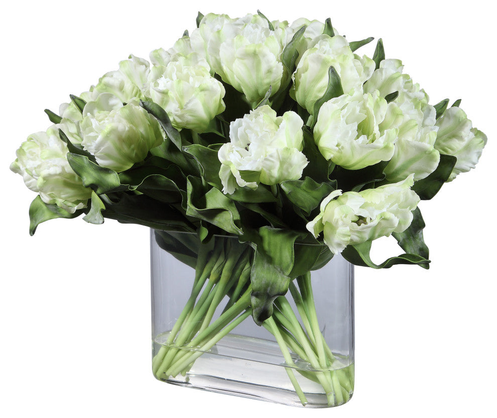 Oval White Double Tulip Bouquet Centerpiece Vase Spring Blossom