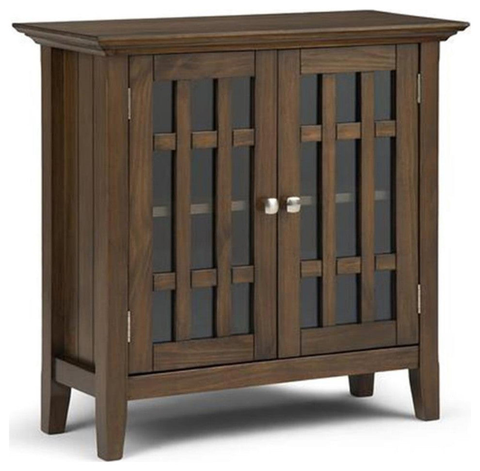 Solid Wood 32" Wide Low Storage Media Cabinet In Rustic Natural Aged Brown