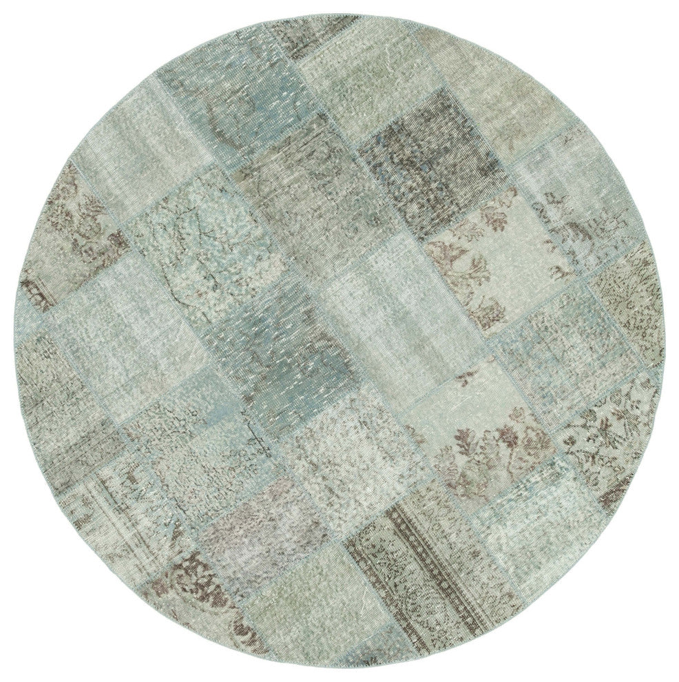 Rug N Carpet - Handmade Anatolian 7' 1" x 7' 1" Contemporary Round Patchwork Rug