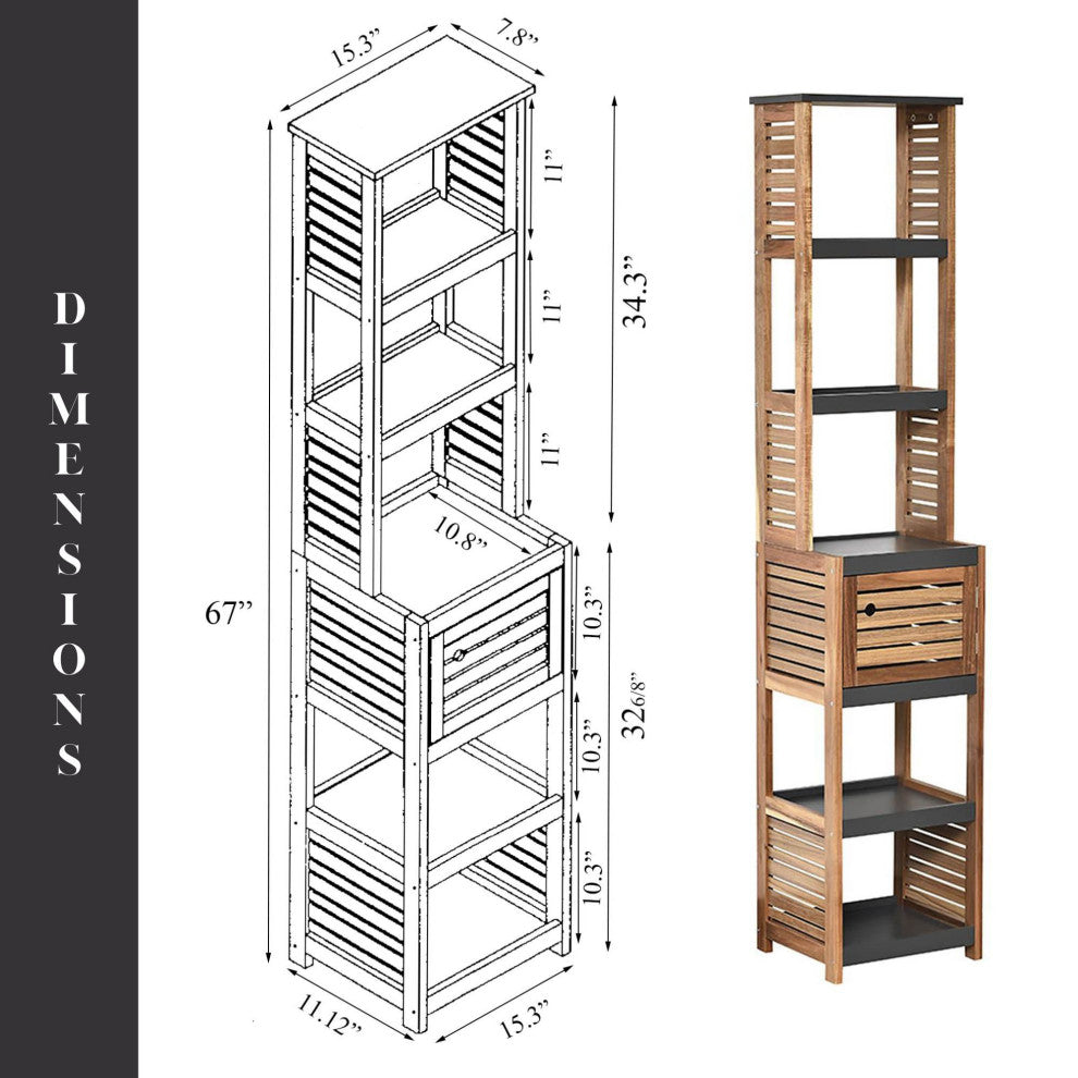 Tall Bathroom Storage Cabinet, Slim Linen Cabinet for Bathroom Organization, Elements