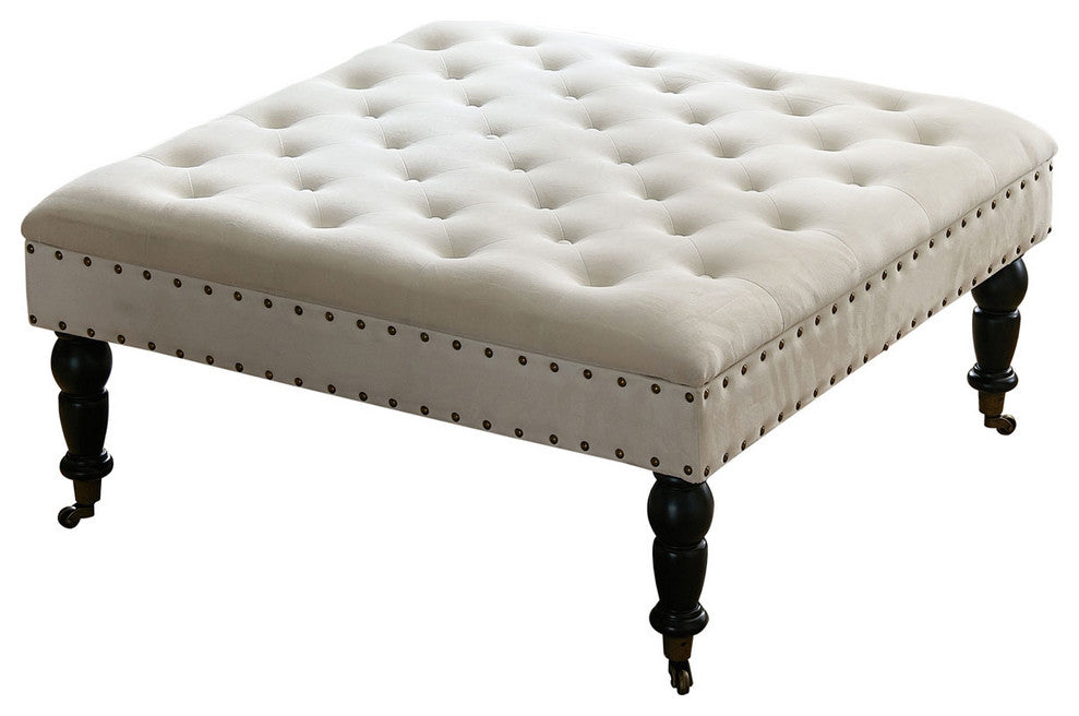 Supersoft Tuft Coffee Table Ottoman, Ivory, 33"x33"x18"