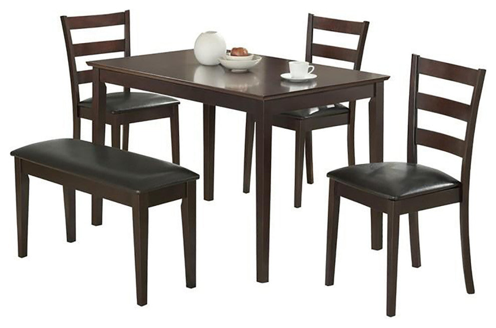 5 Piece Dining Set with Bench, Cappuccino and Dark Brown