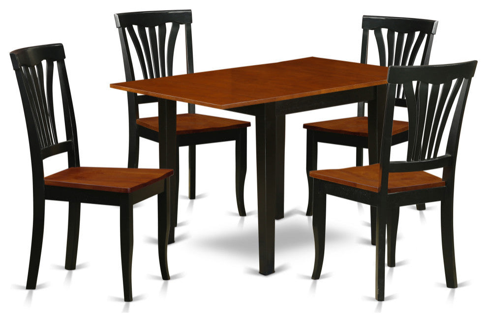 Kitchen Set 5 Pc- 4 Chairs, Table, Black Solid Wood Frame