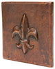 4"x4" Hammered Copper Fleur De Lis Tile, Set of 4