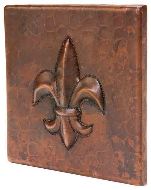 4"x4" Hammered Copper Fleur De Lis Tile, Set of 4
