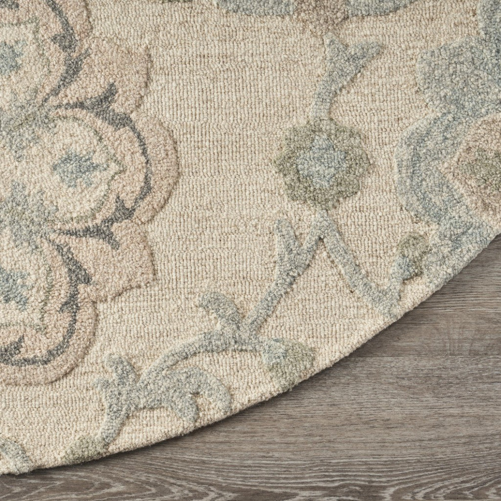 5" Round Ivory Intricate Floral Area Rug
