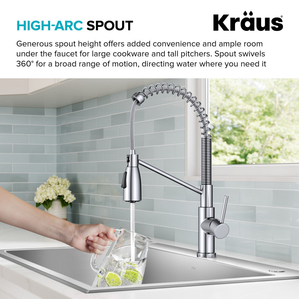 KRAUS Coda Commercial Style 2-Function 1-Handle Pull Down Kitchen Faucet, CH