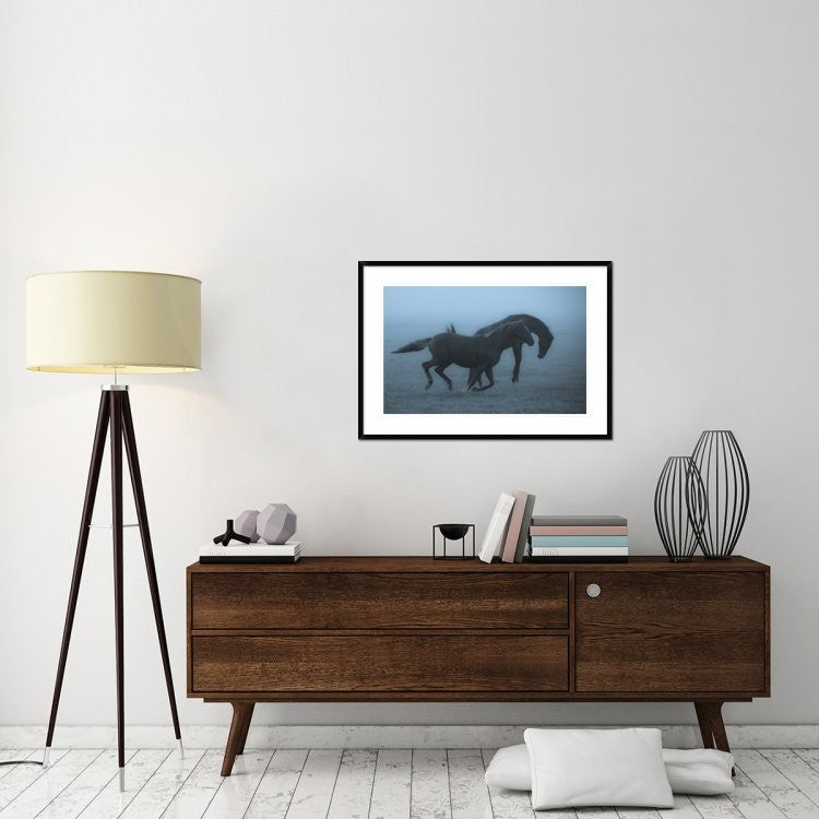 "Horses In The Fog" Framed Digital Print by Allan Wallberg, 38"x26"