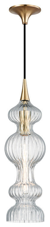 Pomfret, 1 Light, Pendant, Aged Brass Finish, Clear Glass