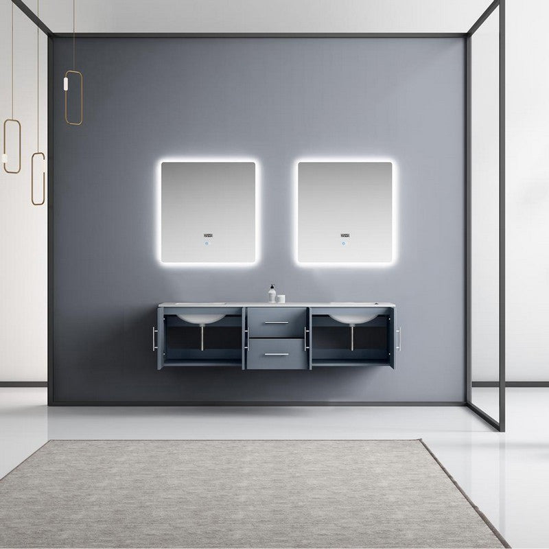 Geneva Transitional Dark Grey 72" Double Vanity with 30" Led Mirrors