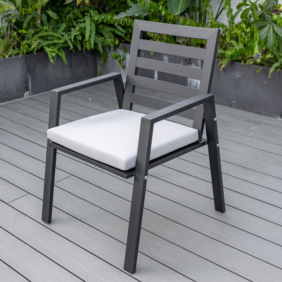 LeisureMod Chelsea Patio Dining Armchair in Aluminum with Cushions, Light Grey