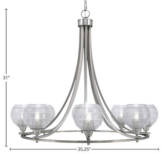 Paramount 8-Light Chandelier, Brushed Nickel, 6" Clear Ribbed Glass