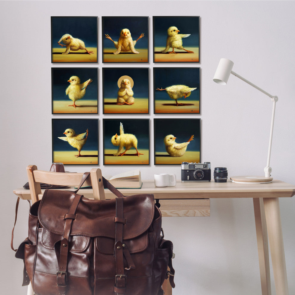 Yoga Chicks Funny Farm Animals Tranquil Stretching Birds, 9pc, each 12 x 12
