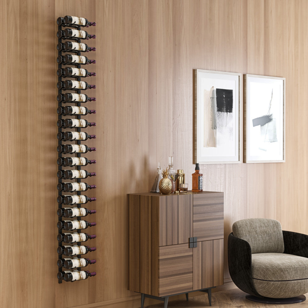 W Series Wine Rack 7, Wall Mounted Metal Bottle Storage, Matte Black, 42 Bottles, Double Deep