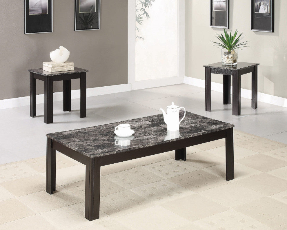 3-Piece Table Set With Marble Top, Black