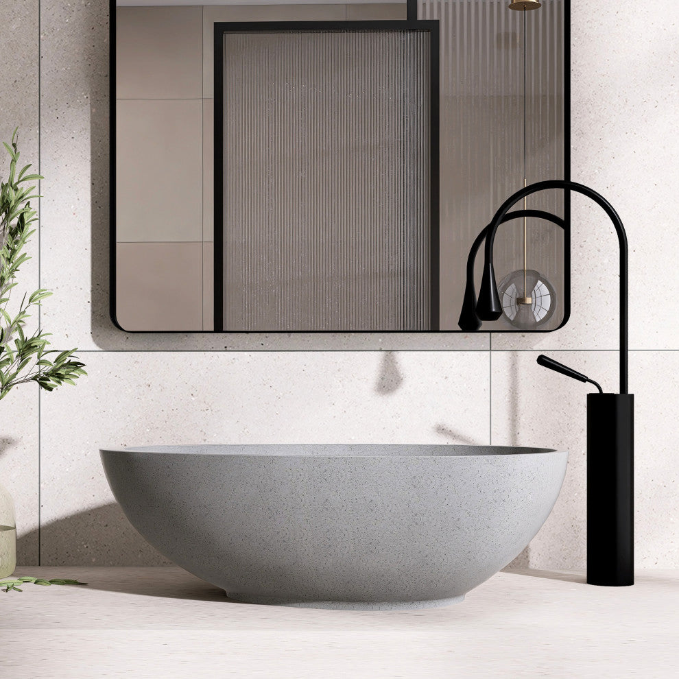 Dark Grey Egg Shape Concrete Vessel Bathroom Sink