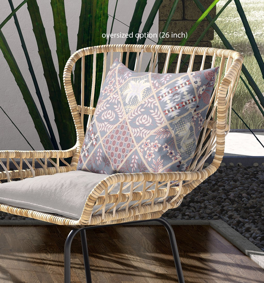 28 Gray Pink Patch Indoor Outdoor Throw Pillow