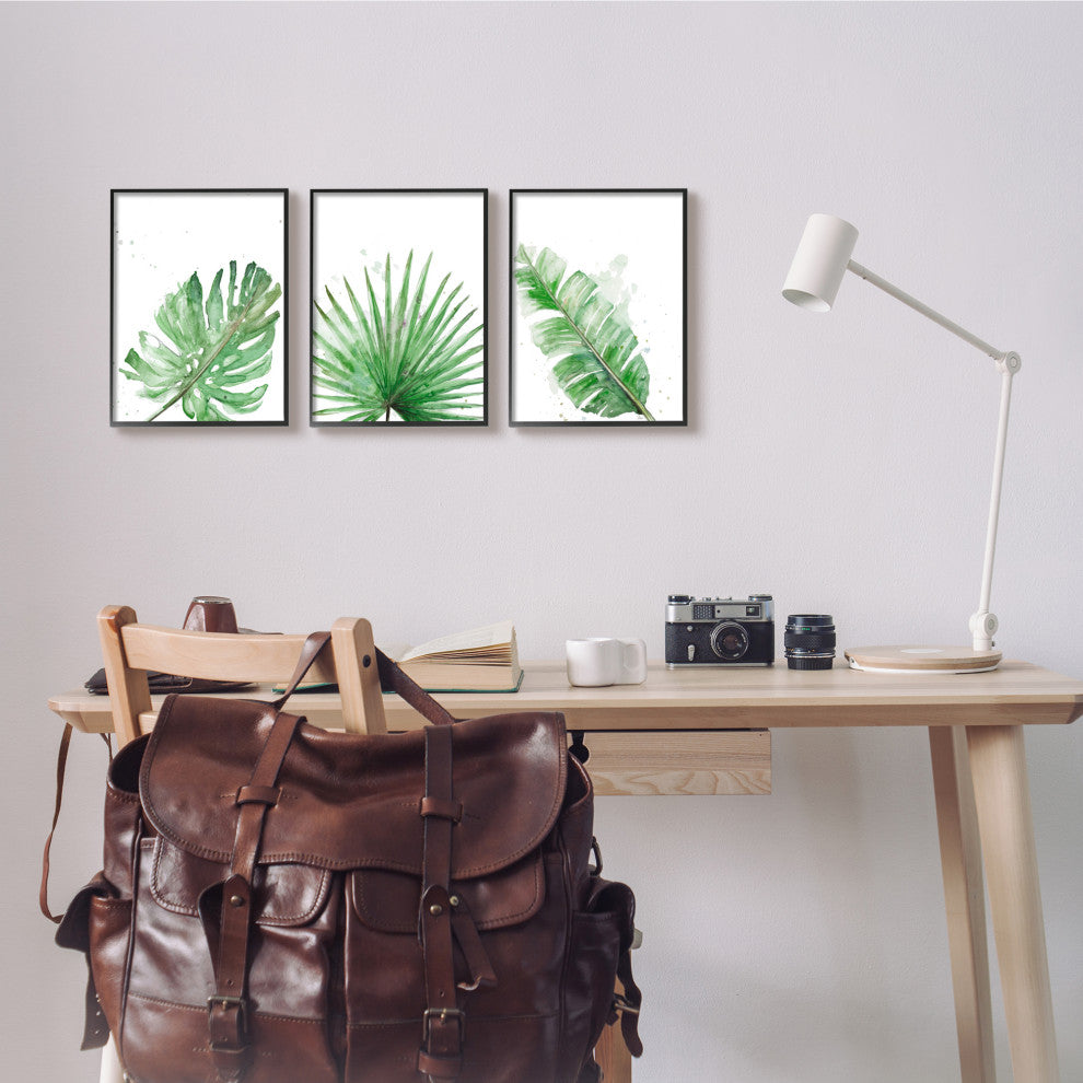 Green Leaves Modern Green Tropical Palm Fans ,3pc, each 11 x 14