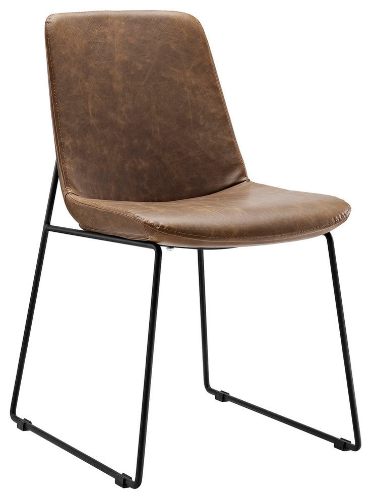 Modern Contemporary Dining Vinyl Side Chair, Brown, Vinyl Leather