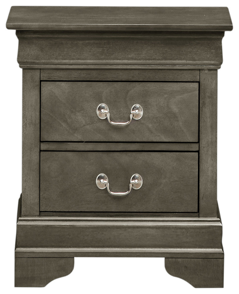 Louis Philippe 2-Drawer Nightstand (24 in. H X 21 in. W X 16 in. D), Gray
