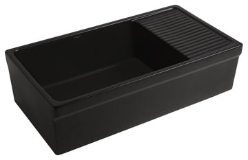 Large Reversible Matte Fireclay Kitchen Sink with Integral Drainboard