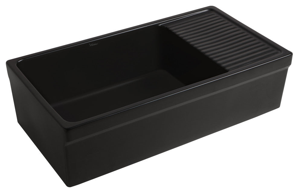 Large Reversible Matte Fireclay Kitchen Sink with Integral Drainboard