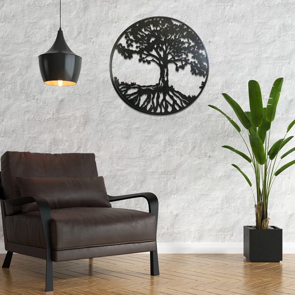 DecorShore 24 in. Round Metal Wall Art Decorative Wall Sculpture Natural Harmony