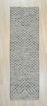 Handwoven Wool Black Contemporary Geometric Punja Killim Rug, 2'x8'