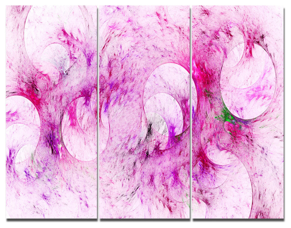 Pink White Fractal Glass Texture, Abstract Triptych Canvas Art, 36x28, 3 Panels