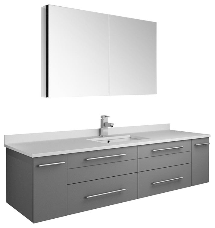 Fresca Lucera 60" Wall Hung Single Sink Bathroom Vanity With Medicine Cabinet