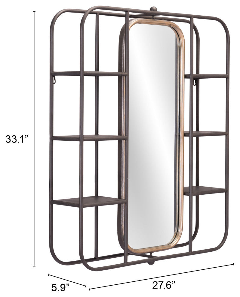 Frame Wall Mirror, Rectangular, Glass, Steel Metal, Gray, Bedroom Living