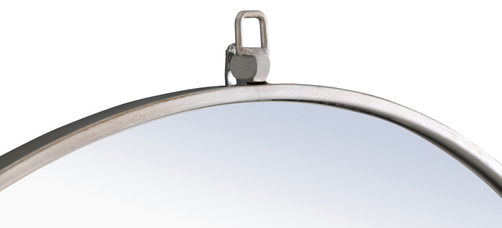 28" Round Metal Frame Mirror With Decorative Hook, Silver