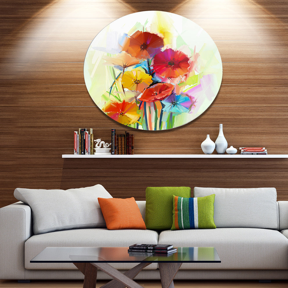 Yellow And Red Gerbera Flowers, Floral Round Wall Art, 11"