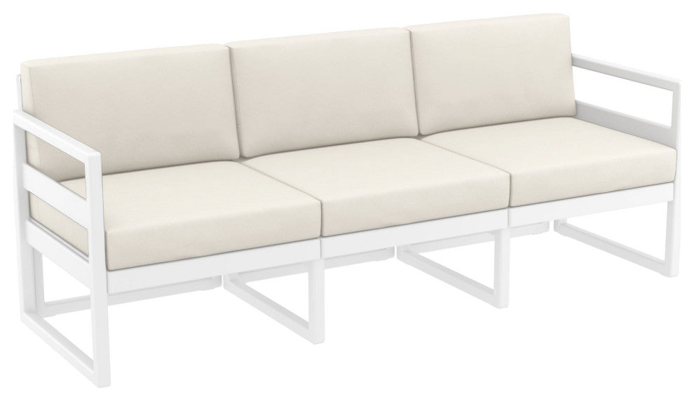 Mykonos Patio Sofa White With Acrylic Fabric Natural Cushion