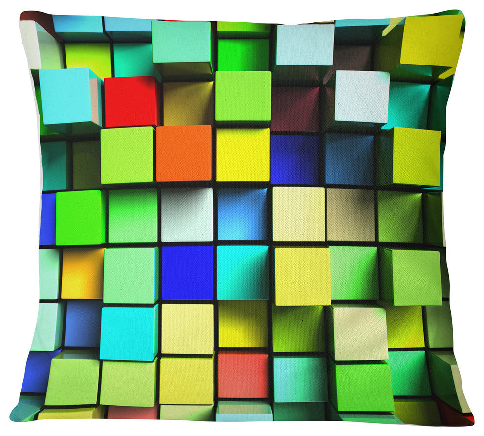 Colored 3D Cubes Wall Design Contemporary Throw Pillow, 16"x16"