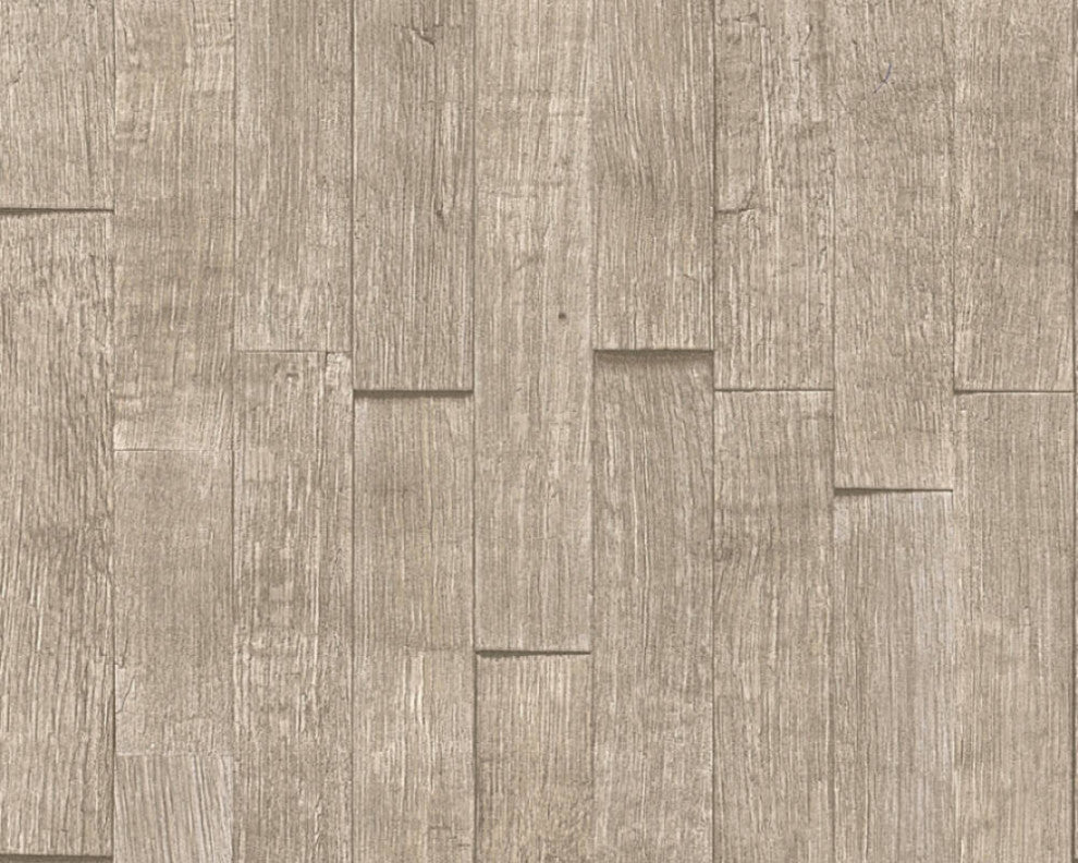 Faux Textured Wallpaper, Wood, 355844, Beige, One Roll