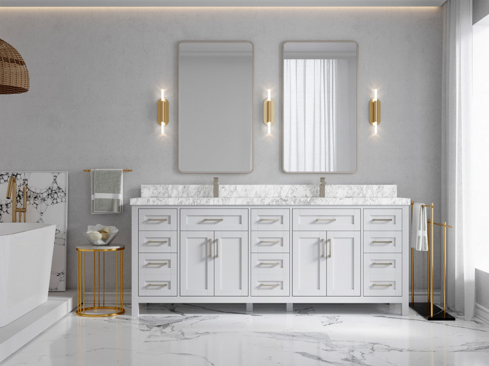 Cambridge 84 Double Sink Bath Vanity in White 2" Carrara Marble