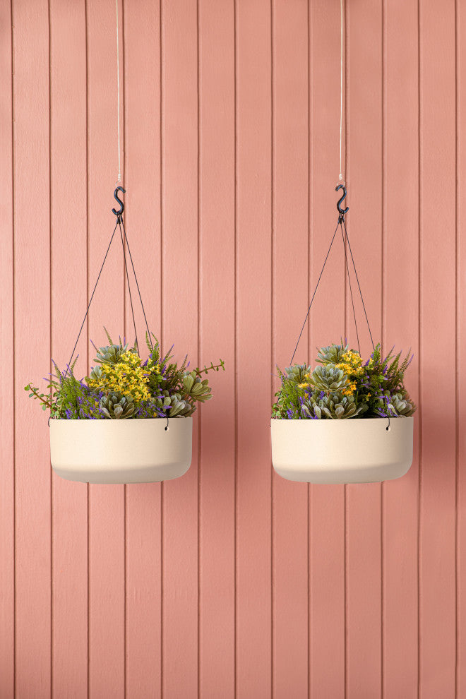 Pure Series Hanging Kona Bowl 14" Planter, Sand, 2 Pack