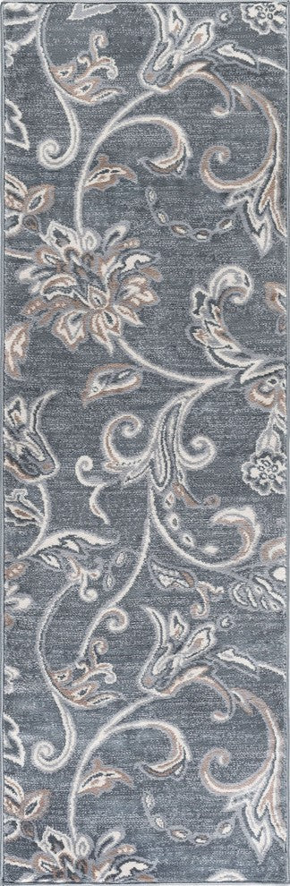 Garland Transitional Floral Dark Gray Runner Rug, 2'x10'