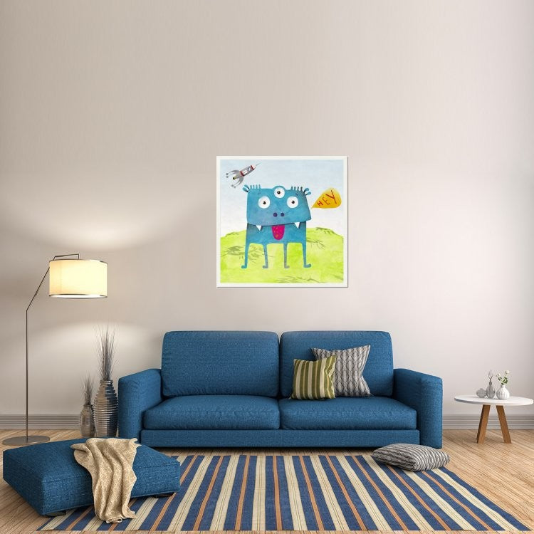 "Alien Friend Number 3" Framed Canvas Giclee by Skip Teller, 43x43"