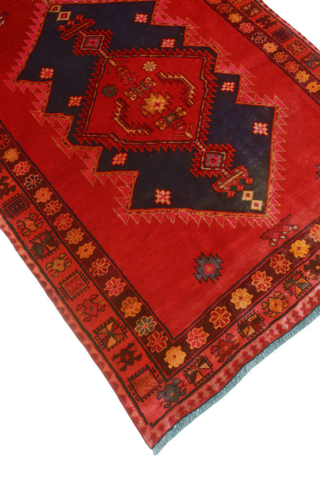 Fine Vintage Distressed Marjorie Red/Navy Runner, 4'7x10'4