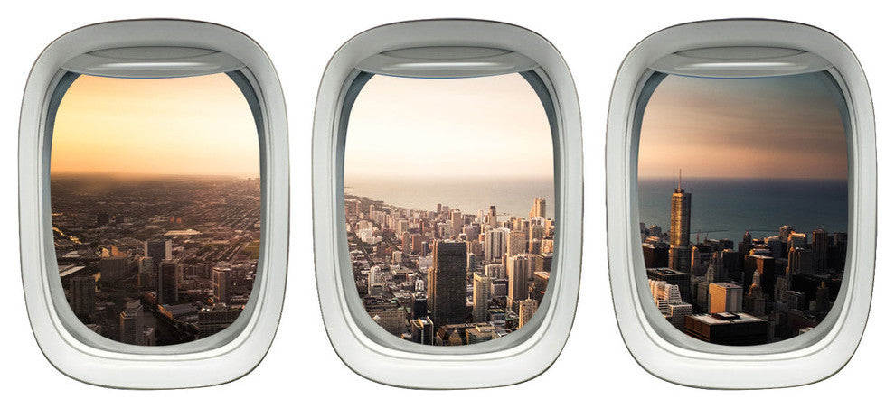 Chicago City Skyline Wall Decal Cityscape Wall Sticker Aviation Decor