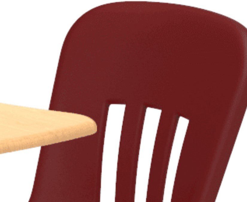 Modern Desk With Integrated Chair, Spacious Top & Ventilated Plastic Seat, Red