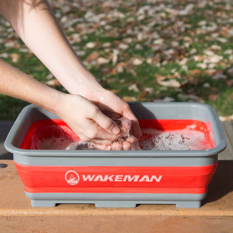 Wakeman 10L Collapsible Portable Camping Wash Basin, Red