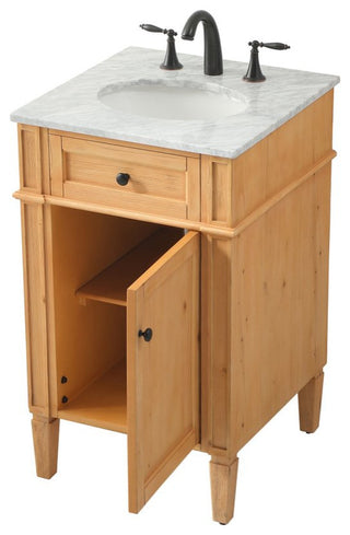 Home Living Vanity with Carrara White Marble Countertop, Natural Wood, 21", Single Sink