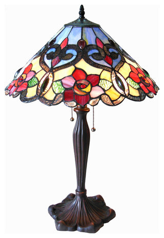 LINDSAY, Tiffany-style 2 Light RosesTable Lamp, 17" Shade