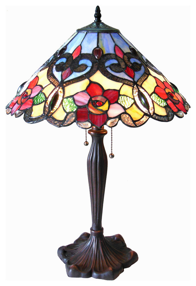 LINDSAY, Tiffany-style 2 Light RosesTable Lamp, 17" Shade