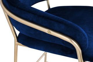 Yara Beige Velvet Upholstered Counter Stool, Navy