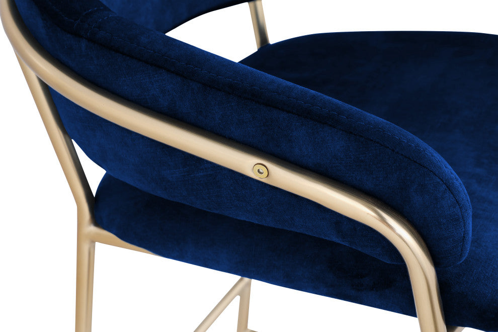 Yara Beige Velvet Upholstered Counter Stool, Navy